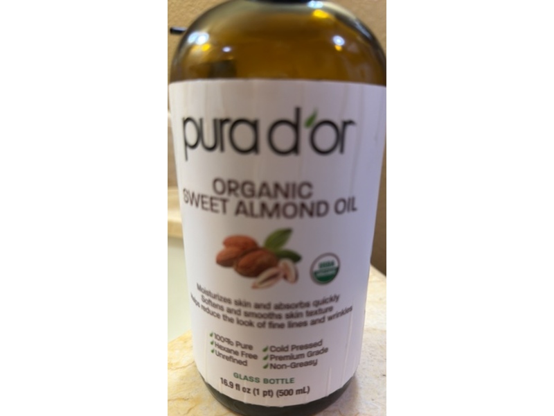Pura d'or Organic Sweet Almond Oil, 16.9 fl oz/500 mL