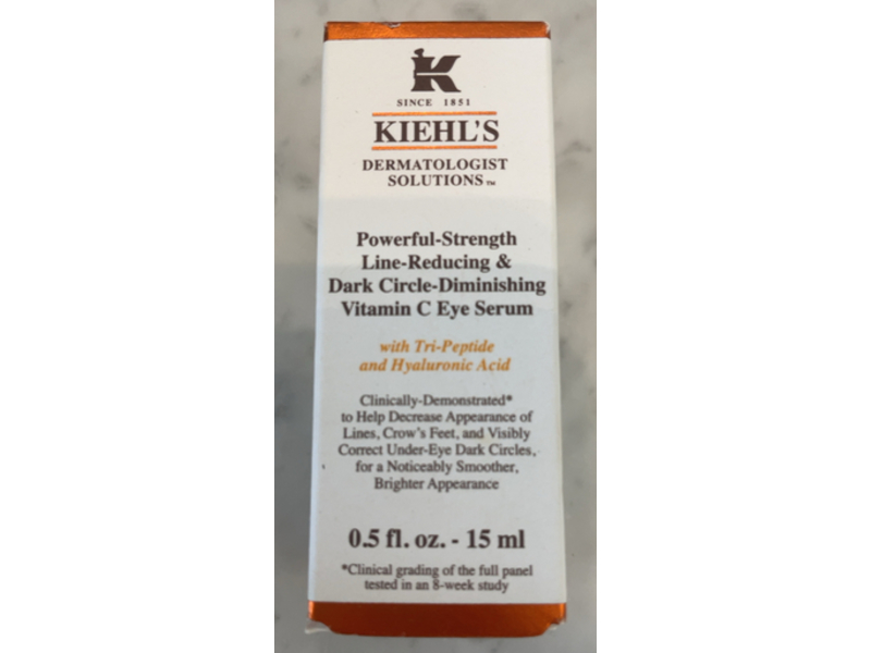 Kiehl's Powerful-Strength Line-Reducing & Dark Circle-Diminishing Vitamin C Eye Serum, Tri-Peptide & Hyaluronic Acid, 0.5 fl oz/15 mL
