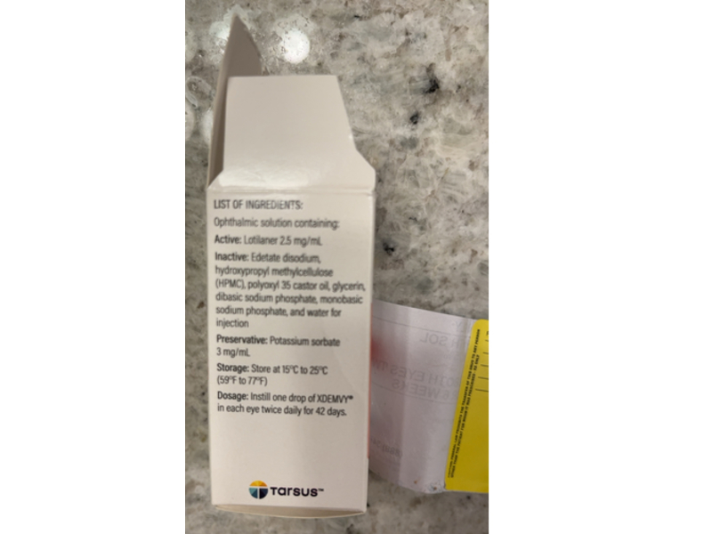 Xdemvy (lotilaner ophthalmic solution) 0.25%, 10 mL, Tarsus Pharmaceuticals (Rx)