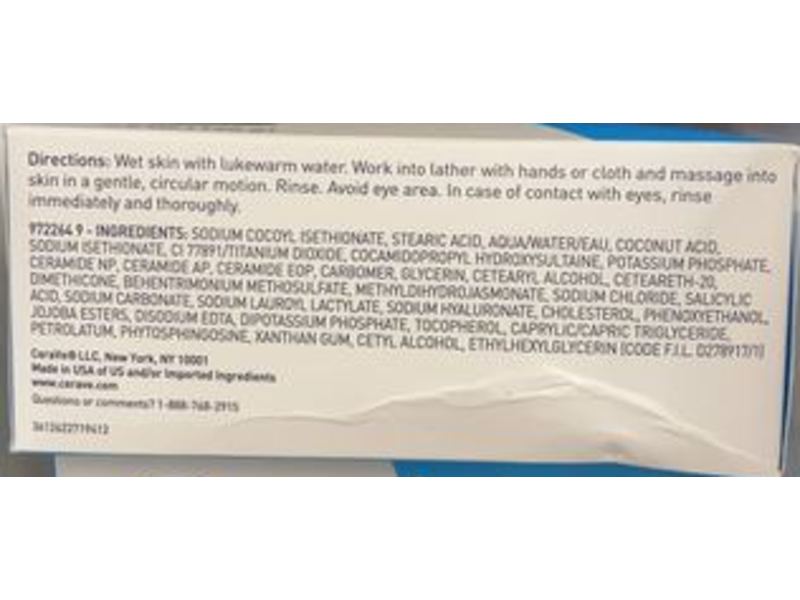 Cerave Sa Cleanser Bar, Rough & Bumpy Skin, Salicylic Acid, 4.5 oz/128 g