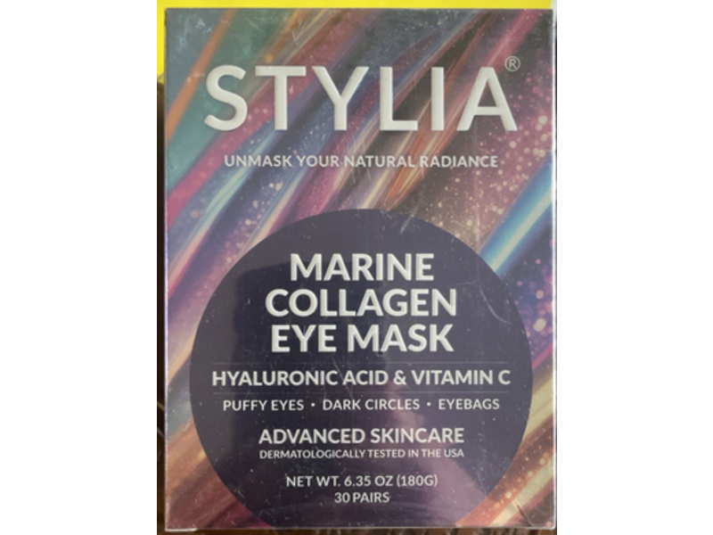 Stylia Marine Collagen Eye Mask, Hyaluronic Acid & Vitamin C, 6.35 fl oz/180 g, 30 Pairs