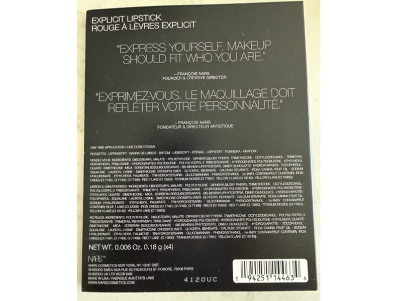 Nars Explict Lipstick Set, Rendezvous, Liaison, Unauthorized & No Rules, 0.006 oz/0.18 g