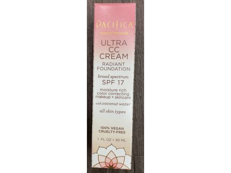 Pacifica Ultra Cc Cream Radiant Foundation, SPF 17, Coconut Water, Warm/Light, 1 fl oz/30 mL
