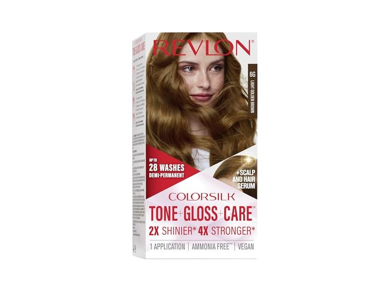 Revlon ColorSilk Tone + Gloss + Care Demi Permanent Hair Color, 6G Light Golden Brown, 4.5 fl oz