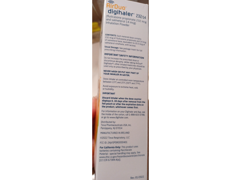 AirDuo Digihaler Oral Inhalation Powder, 232 mcg/14 mcg, 0.45 g Teva Pharmaceuticals (RX)