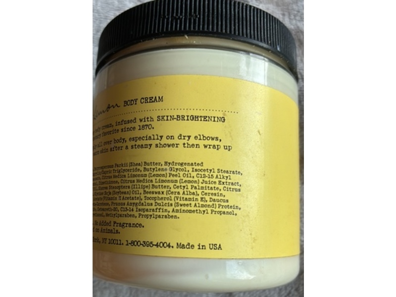 C.O. Bigelow Ultra Moisturizing & Skin Brightening Body Cream, Lemon Oil, 8 fl oz/226 g