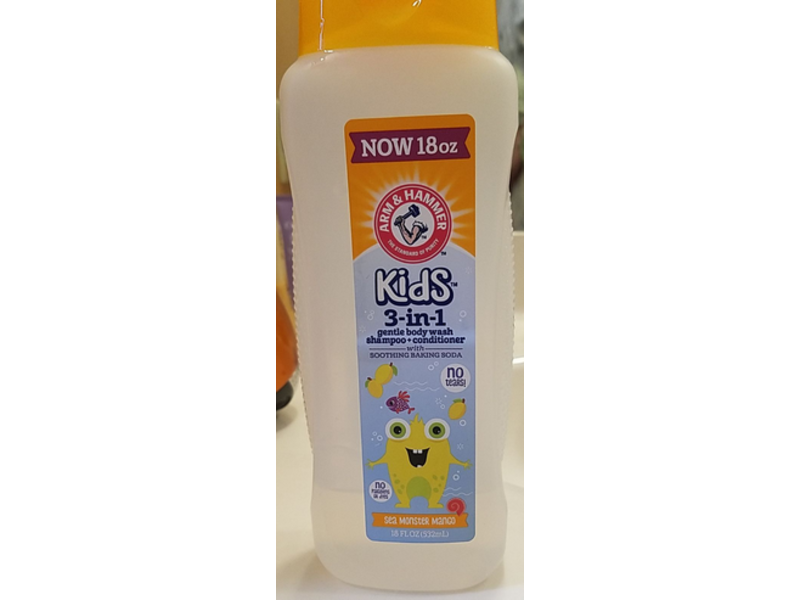 Arm & Hammer Kids 3-In-1 Gentle Body Wash, Shampoo + Conditioner, Sea Monster Mango, 18 fl oz/532 mL
