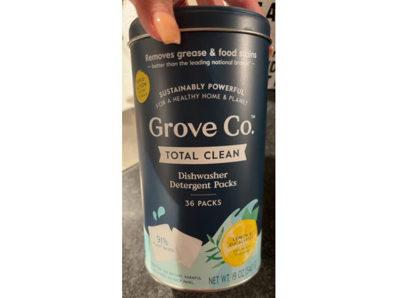 Grove Co. Total Clean Dishwasher Detergent Packs, Lemon & Eucalyptus, 18 oz/540 g, 36 Packs