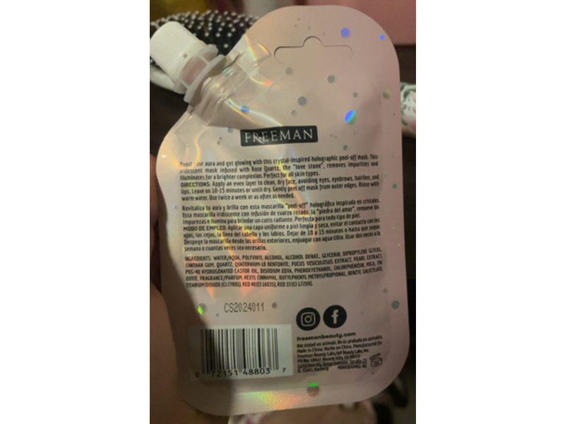Freeman Holographic Peel-Off Mask, Luminizing Rose Quartz, 1.18 fl oz/35 mL