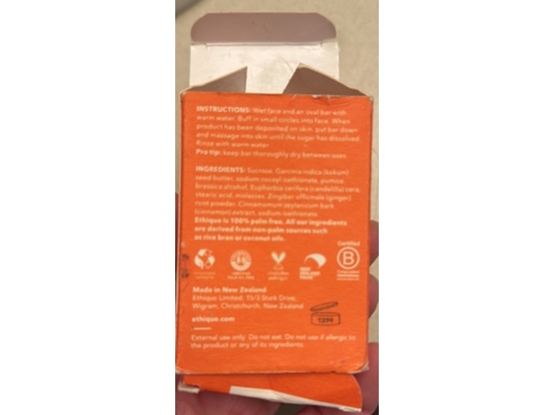 Ethique Solid Face Scrub, Gingersnap, 3.53 oz/100 g