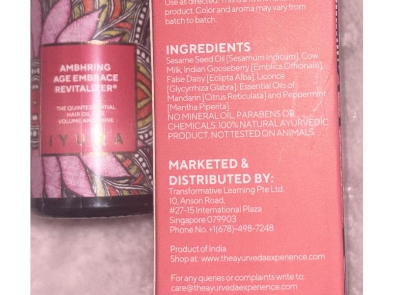 iYURA Ambhring Age Embrace Revitalizer Hair Oil, 3.38 fl oz/100 mL