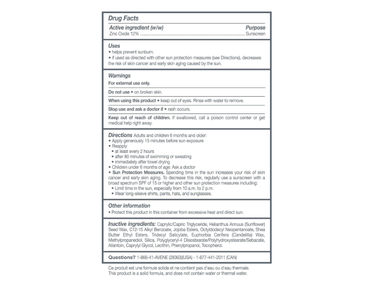 Avene Mineral Sunscreen Stick, SPF 50, 0.5 oz/15 g