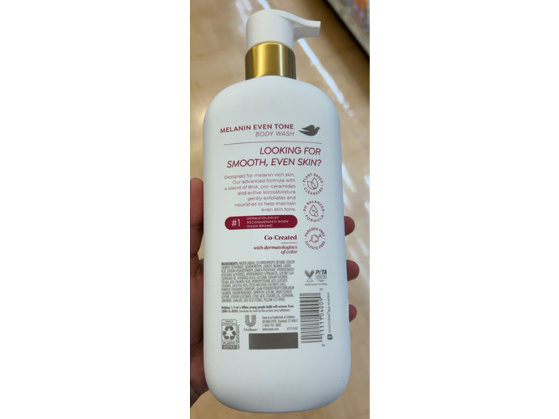 Dove Melanin Even Tone Body Wash, 18.5 fl oz/547 mL