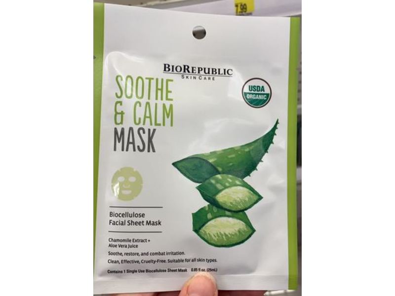 Biorepublic Skin Care Facial Sheet Mask, Soothe & Calm, 0.85 fl oz/25 mL, Pack Of 12