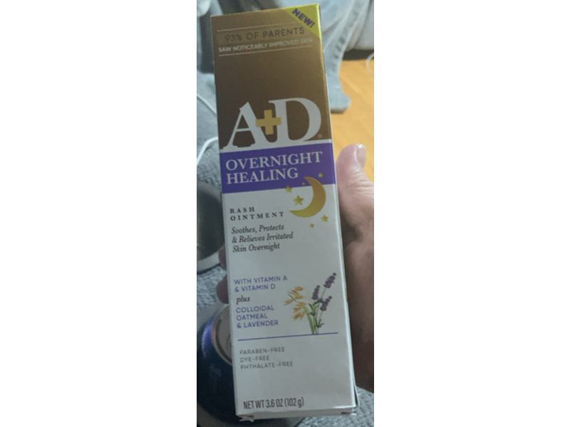 A+D Overnight Healing Rash Ointment, Vitamin A & D + Colloidal Oatmeal & Lavender, 3.6 oz/102 g