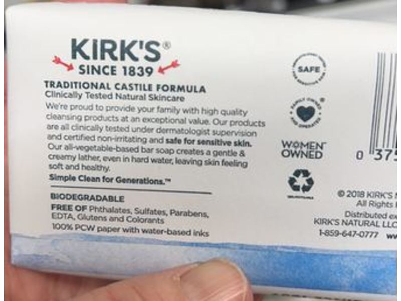 Kirk's Gentle Castile Soap, Original Fresh Scent, 4.0 oz/113 g, Pack Of 6