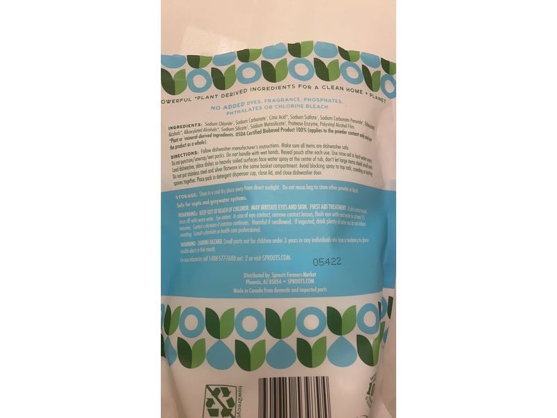 Sprouts Dishwasher Packs, Free + Clear, 20 Count