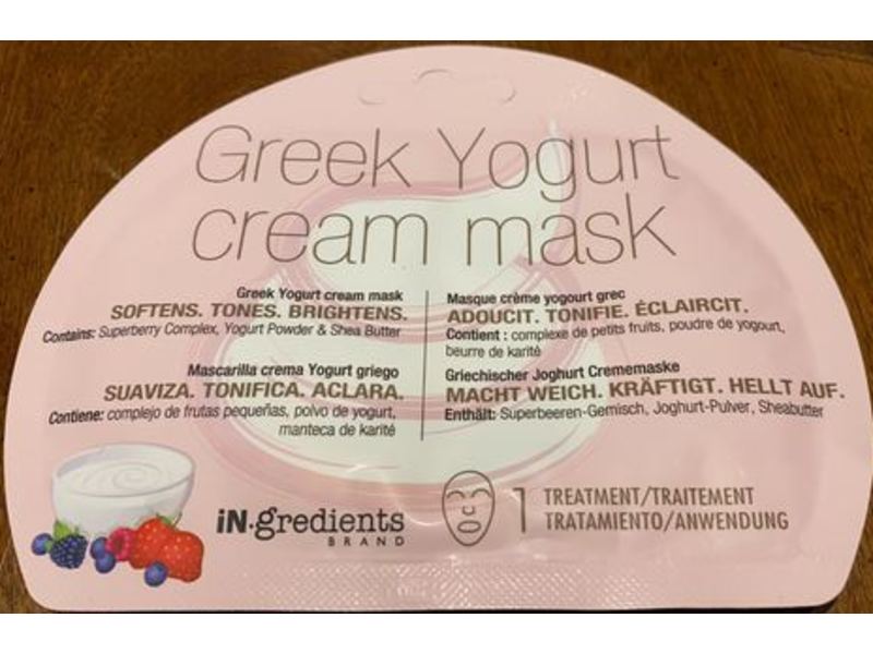 iN.gredients Greek Yogurt Cream Mask, 1 Count