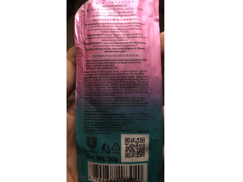 Pond's Thymo-BHA Bright Miracle Facial Foam, Niasorcinol, 10 g