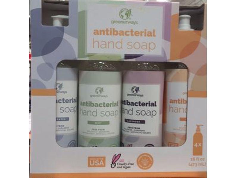 Greenerways Antibacterial Hand Soap, Citrus, Lavender, Mint & Unscented, 4 Pack, 16 fl oz/473 mL Each