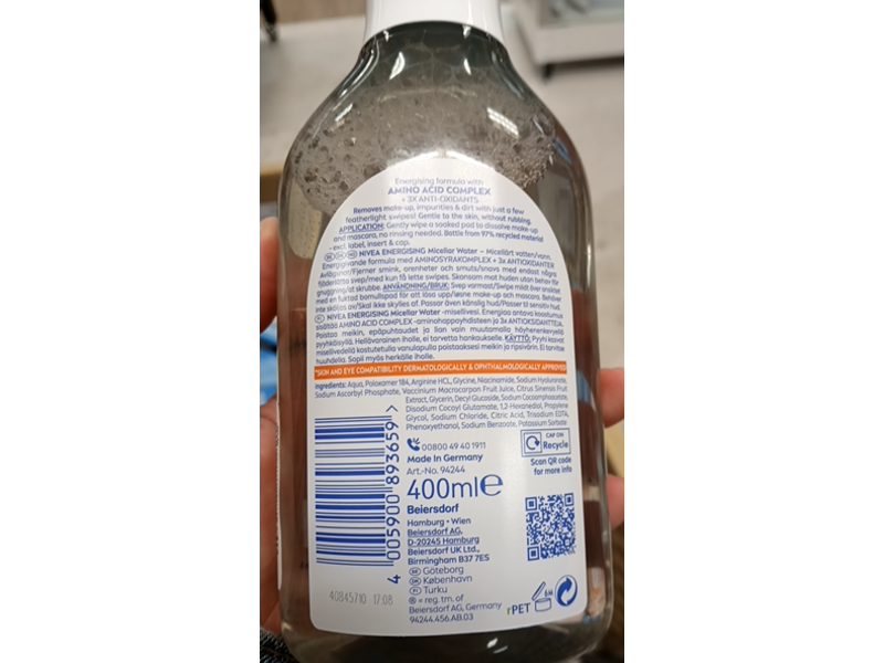 Nivea Energising Micellar Water, 400 mL