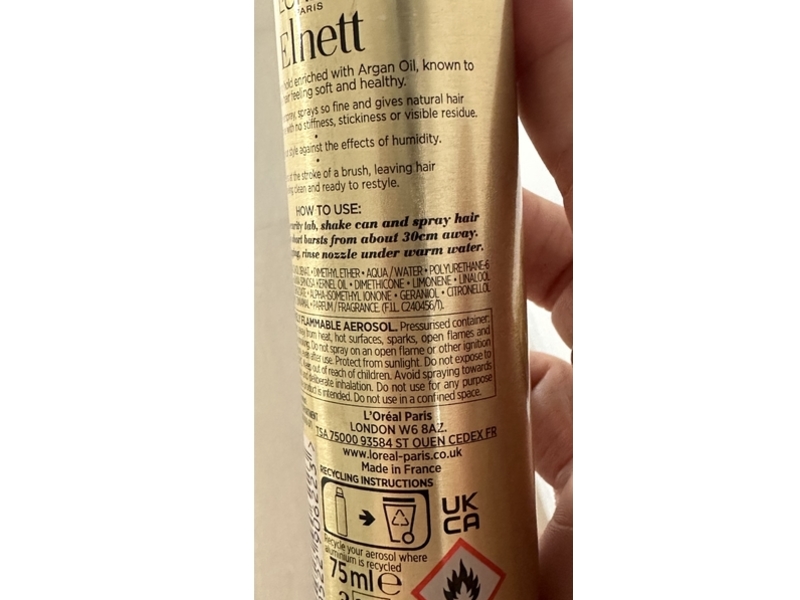 L'oreal Paris Elnett Hairspray, Strong Hold Damaged Hair, 75 mL