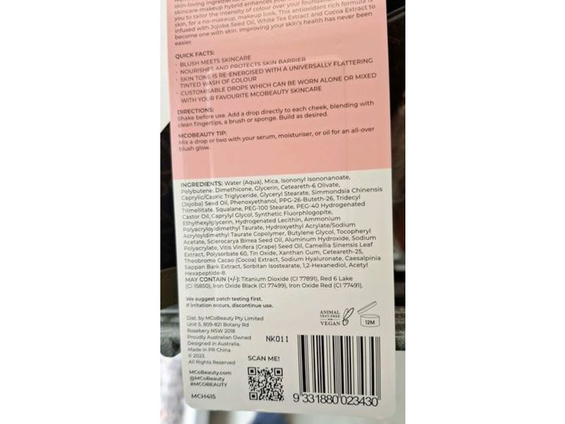 MCoBeauty Super Glow Blush Drops, Rose Pink, 1.01 fl oz/30 mL