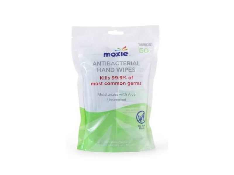 Moxie Antibacterial Hand Wipes, Unscented, 50 Count