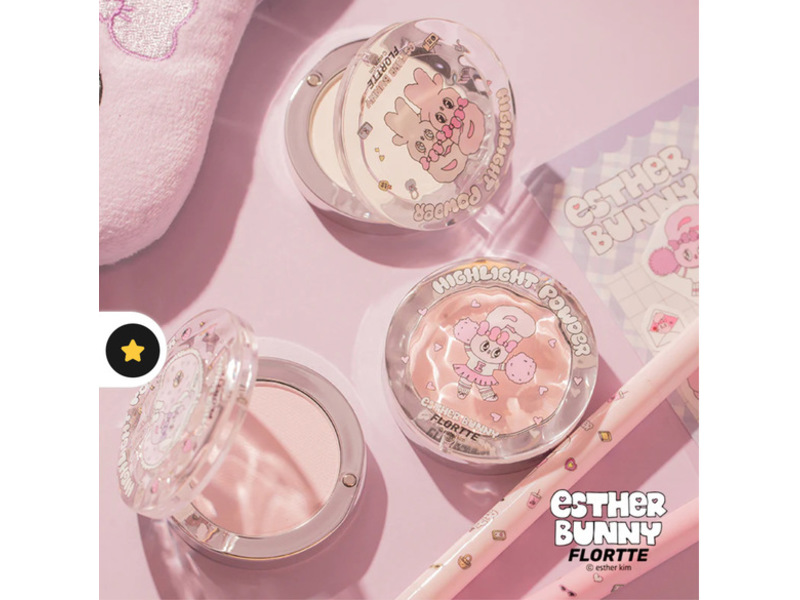 Flortte Esther Bunny Highlight Powder, Beige + Purple + Fluffy, 4 g