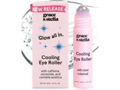 Grace & Stella Glow All In Cooling Eye Roller, Caffeine, Ceramide & Centella Asiatica, 0.5 fl oz/15 mL