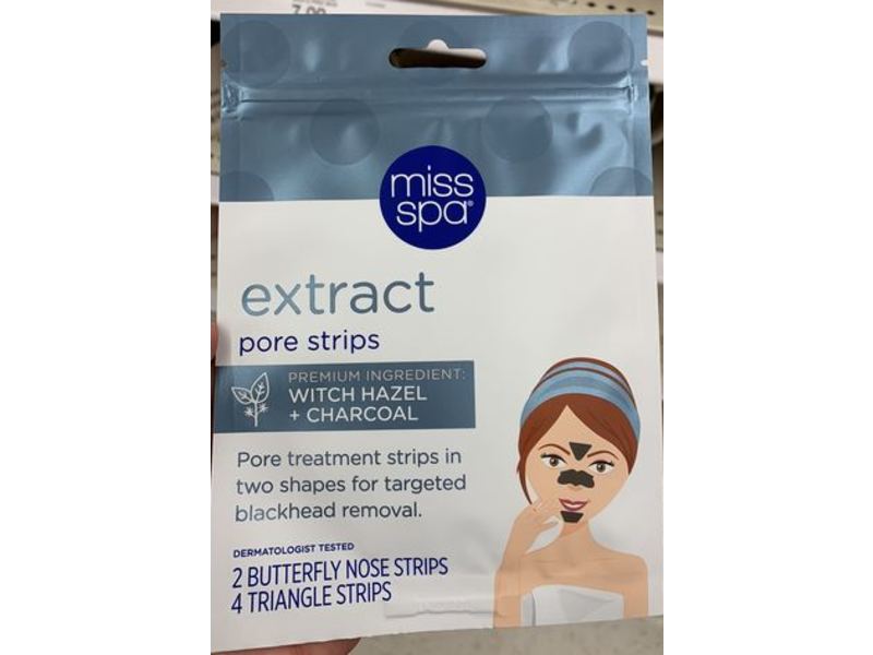 Miss Spa Extract Pore Strips, Witch Hazel + Charcoal, 6 Count