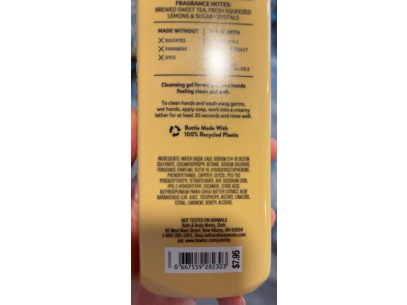 Bath & Body Works Cleansing Gel Hand Soap, Sweet Tea & Lemonade, 8 fl oz/236 mL