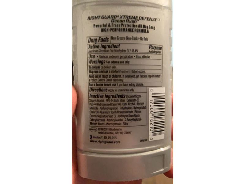 Right Guard XTreme Defense Deodorant, Ocean Rush, 2.6 oz/73.7 g