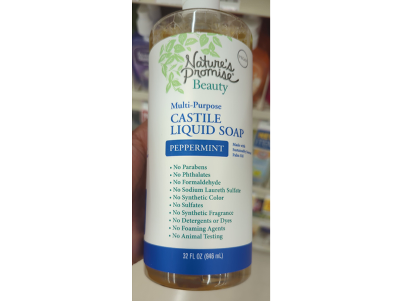 Nature's Promise Beauty Multi-Purpose Castile Liquid Soap, Peppermint, 32 fl oz/946 mL