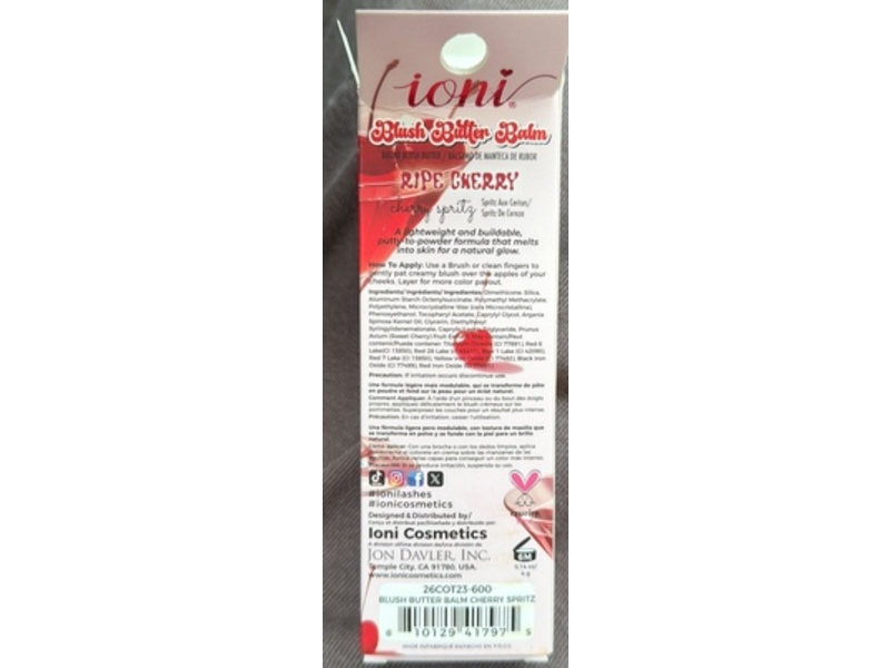 Ioni Blush Butter Balm, Ripe Cherry, 0.14 fl oz/4 g