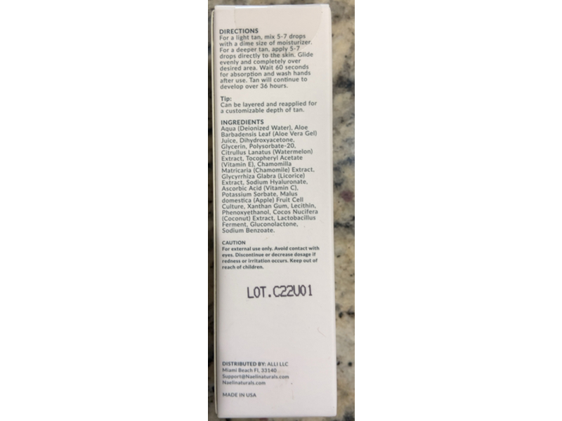 Naeli Hydrating & Glowing Self Tanning Drops, Vitamin C, 1 fl oz/30 mL