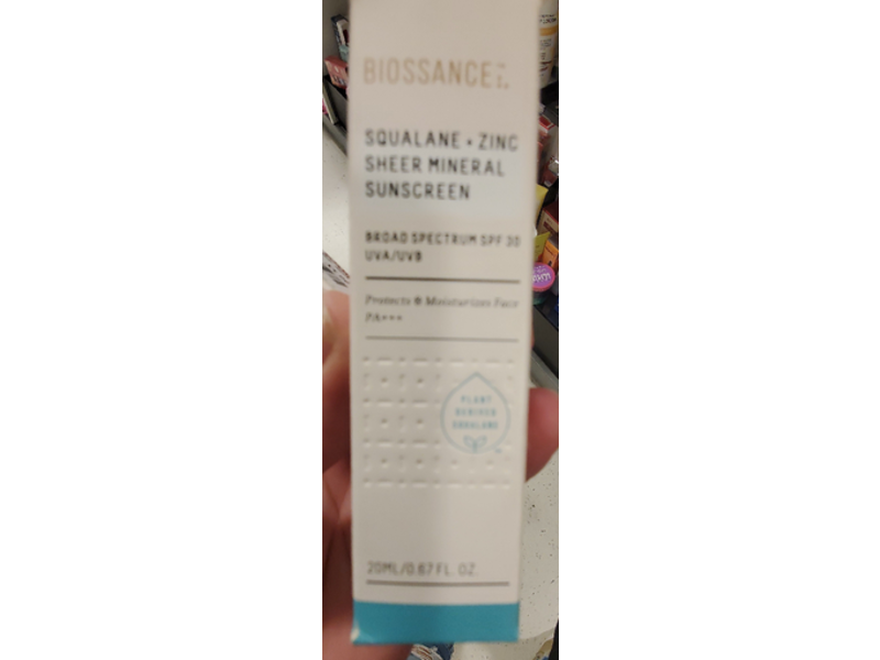 Biossance Squalane + Zinc Sheer Mineral Sunscreen, SPF 30, PA+++, 0.67 fl oz/20 mL
