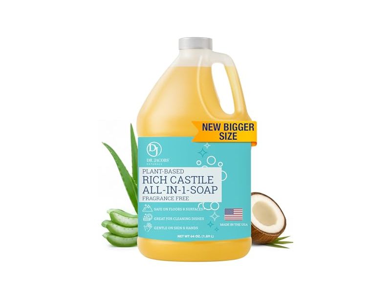 Dr. Jacobs Plant-Based Rich Castile All-In-1-Soap, Fragrance Free, 64 oz/1.59 L