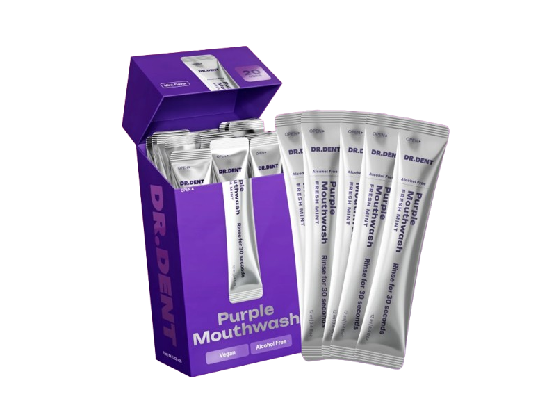 Dr. Dent Purple Mouthwash, Fresh Mint, 0.4 fl oz/12 mL, 20 Count
