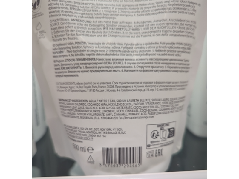 Biolage Hydra Source Shampoo Refill, 16.9 fl oz/500 mL