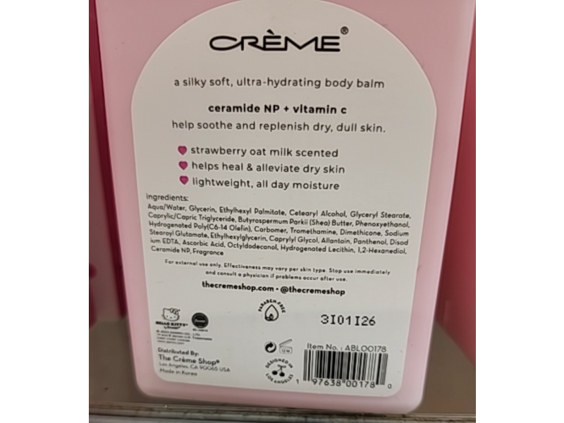 Hello Kitty Body Balm, Strawberry Oat Milk, 16.9 fl oz/500 mL