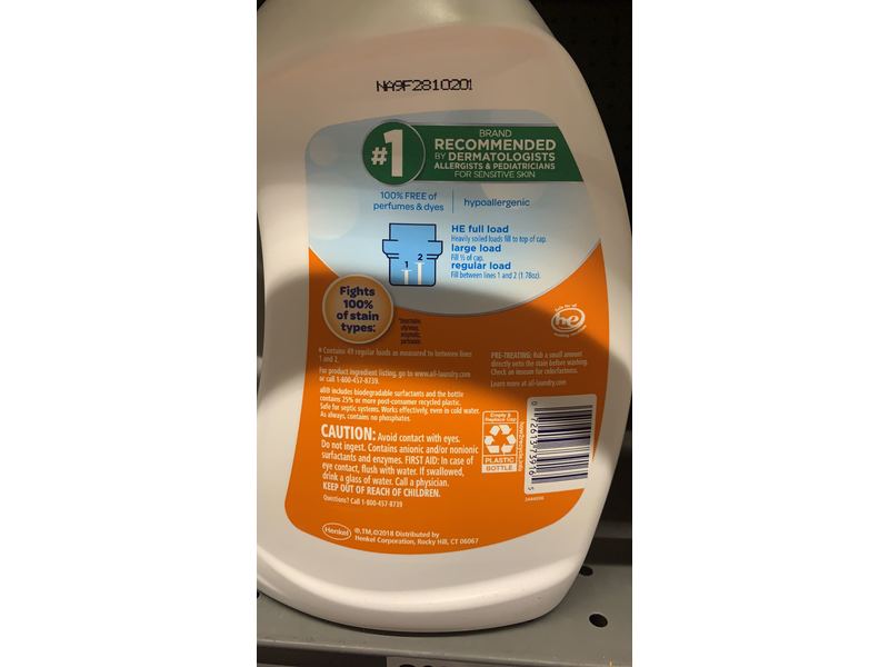 All With Stainlifters Oxi Detergent, Free & Clear, 49 Loads, 88 fl oz/2.60 L