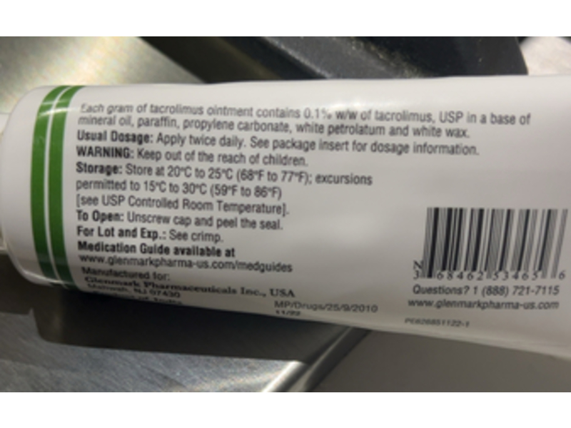 Tacrolimus Ointment, 0.1%, 60 g, Glenmark (RX)