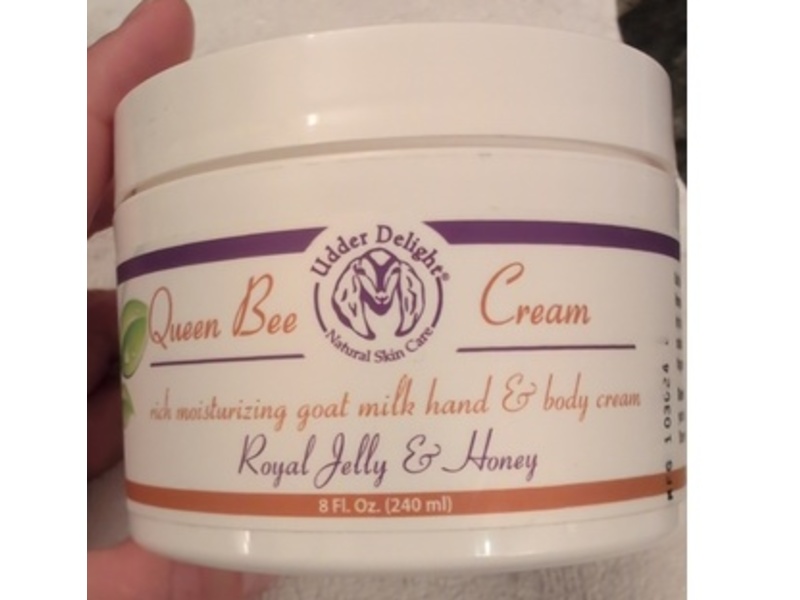 Udder Delight Queen Bee Cream Rich Moisturizing Goat Milk Hand & Body Cream, Royal Jelly & Honey, 8 fl oz/24o mL