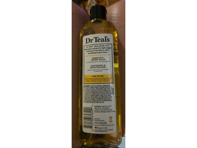 Dr Teal's Moisturizing Bath & Body Oil, Prebiotic Lemon & Essential Oil, 8.8 fl oz/260 mL