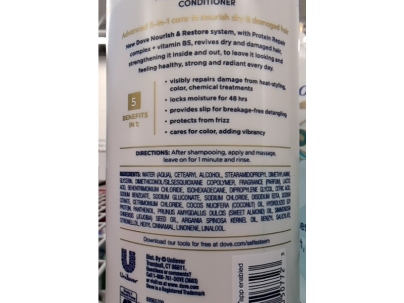 Dove Nourish & Restore 5 - In -1 Conditioner, Vitamin B5, 33.8 fl oz/1 L