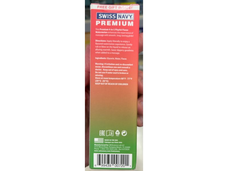Swiss Navy Premium 4 In 1 Playful Water Based Flavor, Watermelon, 3 fl oz/89 mL