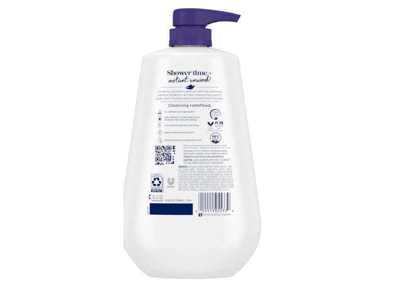 Dove Unwind Body Wash, Blueberry + Moon Milk, 30.6 fl oz