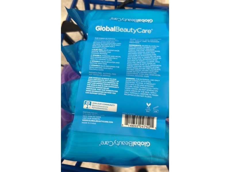 Global Beauty Care Facial Cleansing Wipes, Aloe Vera Vitamin A C & E, Pack Of 4, 30 Wipes