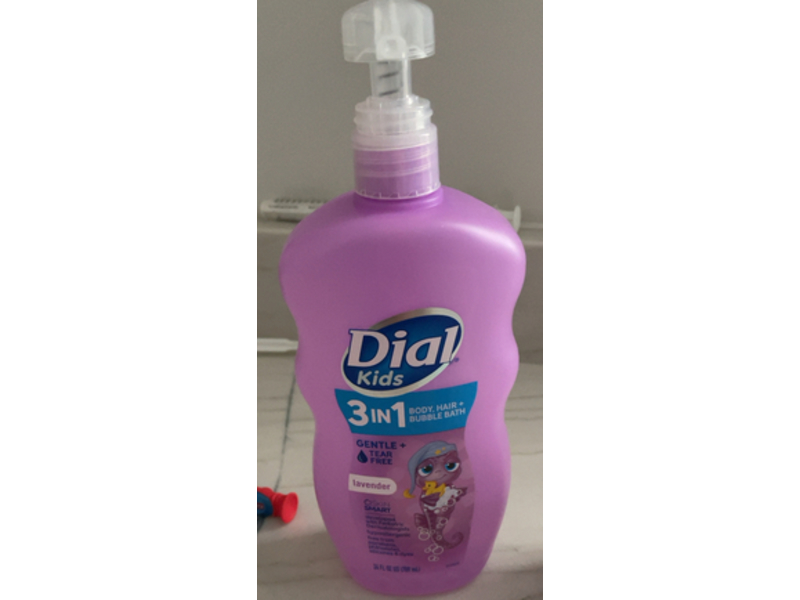 Dial Kids 3 In 1 Body, Hair, Bubble Bath, Lavender, 24 fl oz/709 mL, Pack Of 4